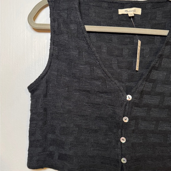 Madewell NWT Button Down Basketweave Knot Vest Sweater - S - Black - Picture 5 of 6